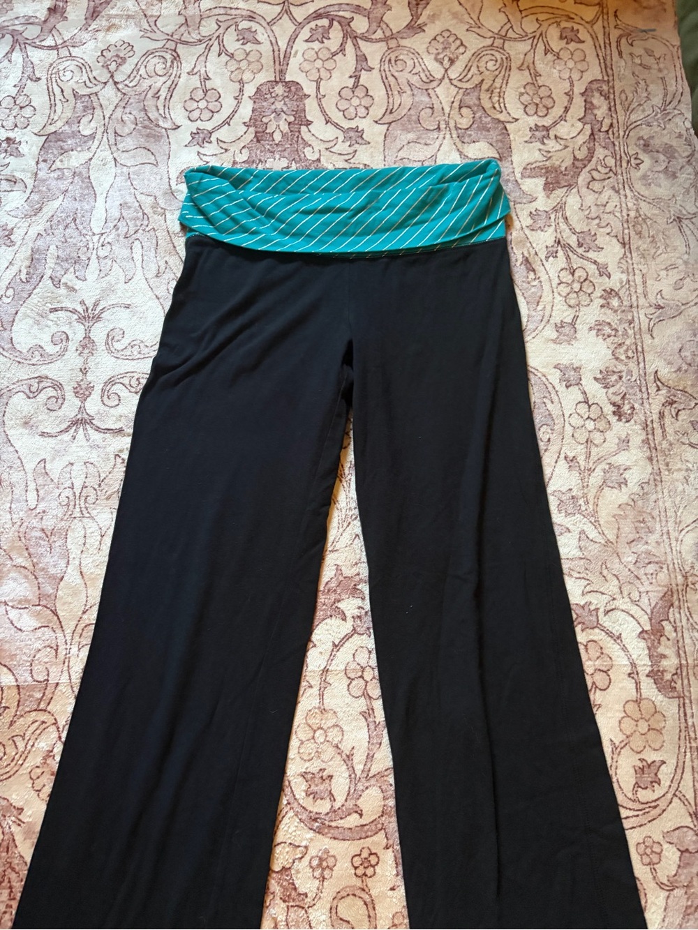SO Y2K Black Turquoise Fold Over Flare Yoga Pants
